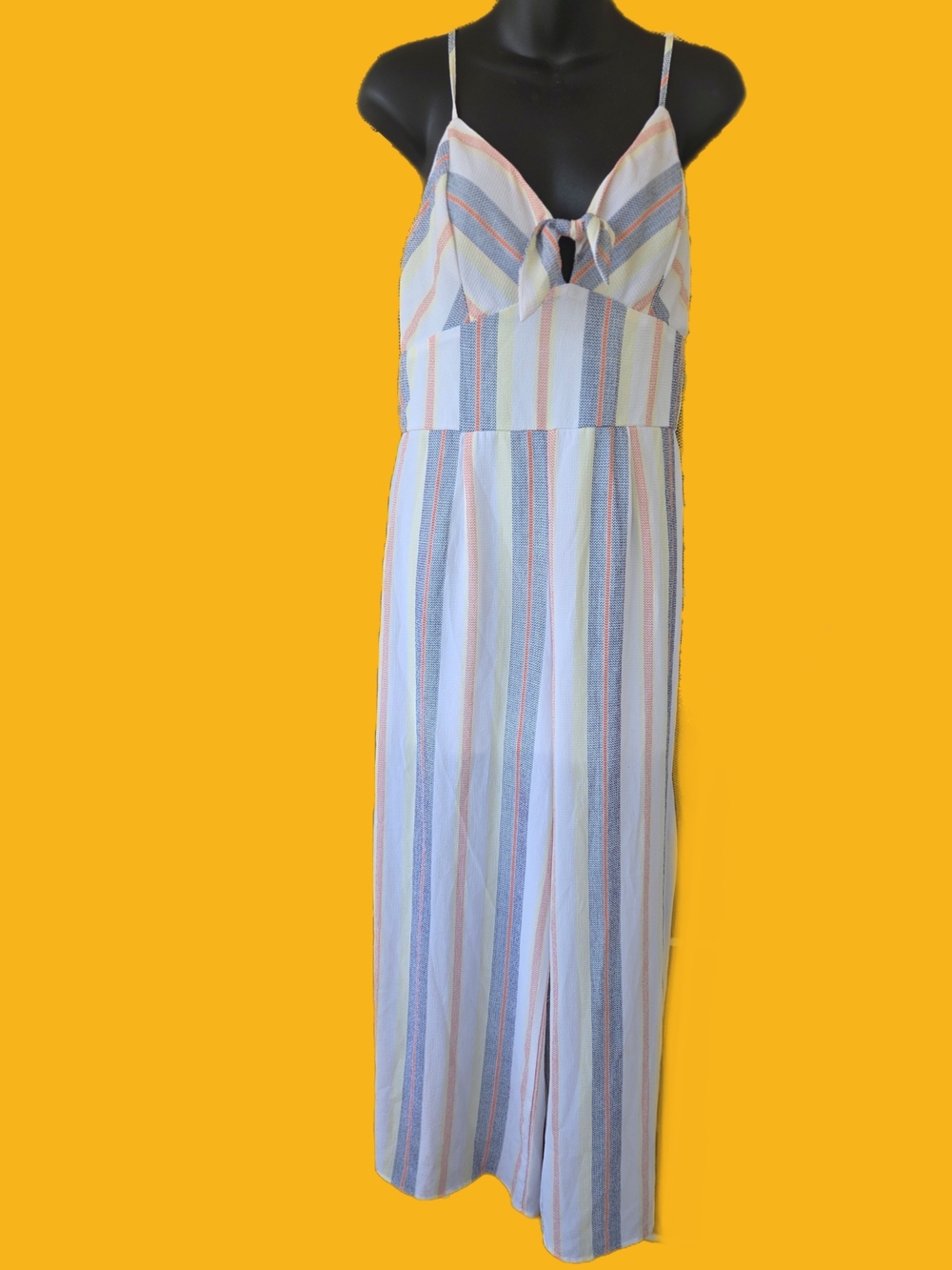 Trixxi Clothing Company Pastel Striped Maxi Jumpsuit in Blue, Pink, Cream, Tan - Picture 2 of 5